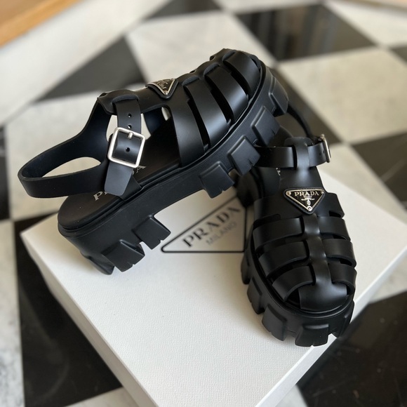 Brand New w Box Prada Rubber Monolith sandals black Gladiator summer shoes 38 - Picture 2 of 9